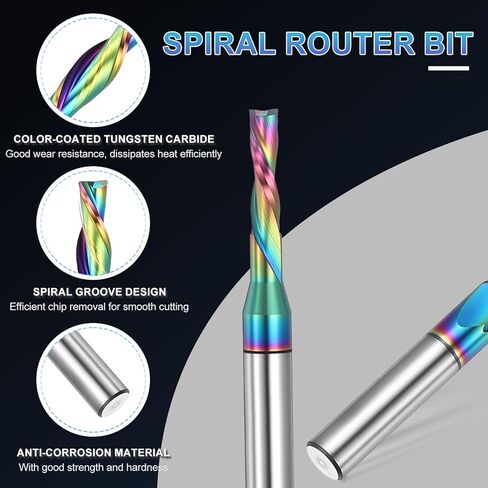باتيكل 1/4 "عرقوب سفلي راوتر بت، 5/32" قطر القطع، 5/8 "عمق القطع، 2 فلوت كربيد نهاية المطاحن القاطع لقطع الخشب، نحت in Kuwait