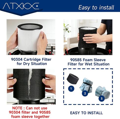90304 Replacement Filter, 90107 dry filter, 90585 Foam Sleeve Compatible with shopvac filter 90304 90350 90333 90585, Fits Most 5 Gallon and Above Wet Dry Vacuum Cleaner (1+1+3+3+6+1) in Kuwait