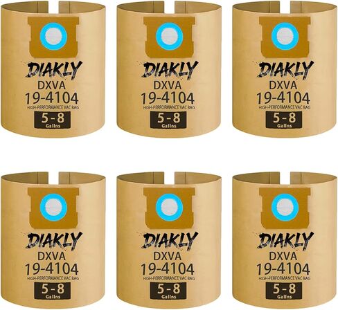 6 عبوات من أكياس فلتر المكنسة الكهربائية DXVA19-4104 عالية الكفاءة بديلة للمكانس الكهربائية الرطبة/الجافة بسعة 5-8 جالون من ديوالت (DXV08SA، DXV05P، DXV06PL)، أكياس تفريغ متجر للاستعمال مرة واحدة، استبدال حقيبة جمع الغبار in Kuwait