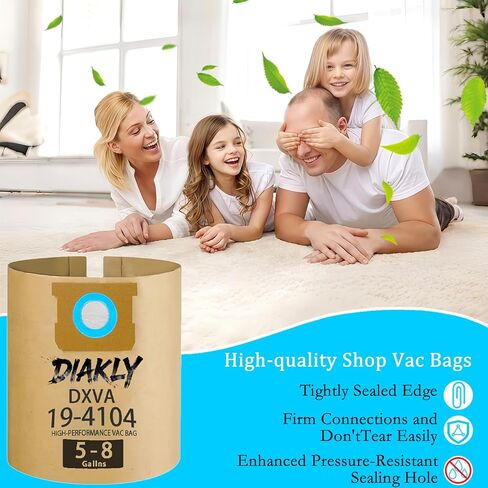 6 عبوات من أكياس فلتر المكنسة الكهربائية DXVA19-4104 عالية الكفاءة بديلة للمكانس الكهربائية الرطبة/الجافة بسعة 5-8 جالون من ديوالت (DXV08SA، DXV05P، DXV06PL)، أكياس تفريغ متجر للاستعمال مرة واحدة، استبدال حقيبة جمع الغبار in Kuwait