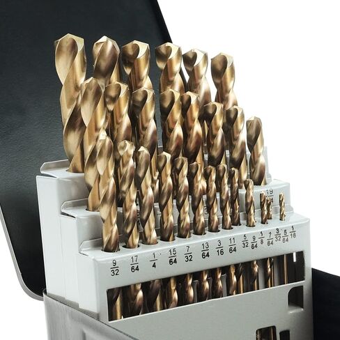 GMTOOLS 29Pcs Cobalt Drill Bits Set, 4341 HSS, 135 Degree Tip, Twist Jobber Length Drill Bit Kit for Hardened Metal, Cast Iron, Stainless Steel, Plastic and Wood with Indexed Storage Case 1/16"-1/2" in Kuwait