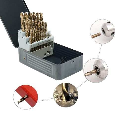 GMTOOLS 29Pcs Cobalt Drill Bits Set, 4341 HSS, 135 Degree Tip, Twist Jobber Length Drill Bit Kit for Hardened Metal, Cast Iron, Stainless Steel, Plastic and Wood with Indexed Storage Case 1/16"-1/2" in Kuwait