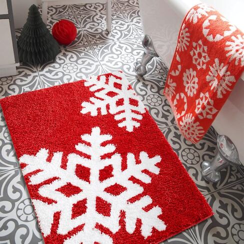 سجاد الحمام Estmy Grey Snowflake Christmas 16''W x 24''L غير قابل للانزلاق مدعوم بالمطاط ويمكن غسله في الغسالة، سجادة حمام ناعمة ماصة أشعث لعيد الميلاد، سجادة حمام شتوية تحت عنوان عيد الميلاد احتفالي لأرضية الحمام in Saudi Arabia