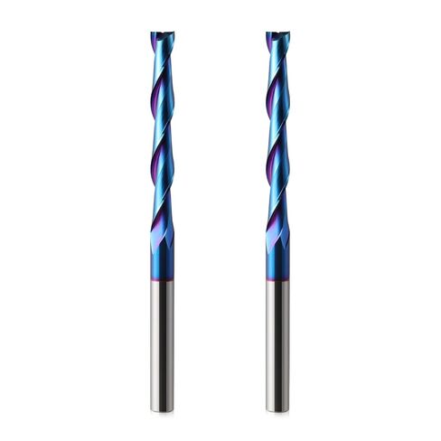 2 Pack Extra Long CNC Spiral Router Bits Up Cut 1/4 inch Shank, 2 inch Cutting Length Long Router Bits, 1/4 Carbide End Mill with Nano Blue Coated Spiral CNC Router Bit for Wood Carving in Kuwait
