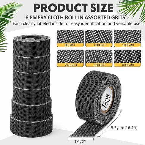 Loopeer 6 Roll Copper Pipe Mesh Sanding Cloth Roll, 80 120 180 240 320 400 Grits, 1-1/2" x 5.47 yd (16 Ft) Mesh Sandpaper, Flexible Anti-Clog Abrasive for Copper Pipe, Plumbing, Metal & Wood in Kuwait