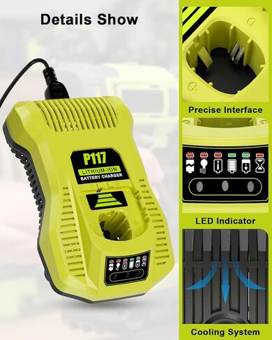 متوافق مع شاحن بطارية Ryobi 18V، شاحن P117 متوافق مع Ryobi 12V-18V One+ بطارية ليثيوم NiCad NiMh P108 P107 P109 in Kuwait