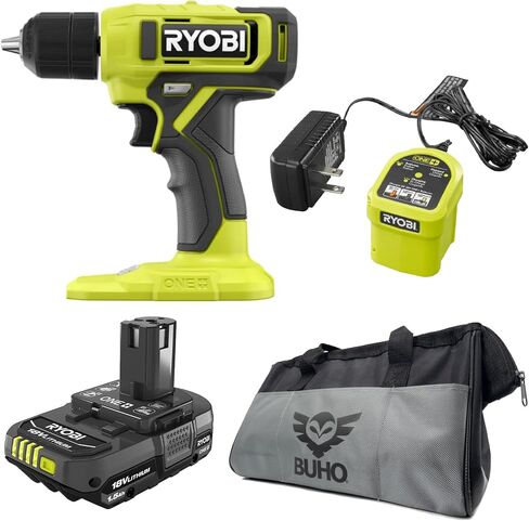 Ryobi ONE+ 18V Cordless 3/8 in. طقم مثقاب/مفك مع بطارية 1.5 أمبير وشاحن وحقيبة أدوات Buho in Kuwait