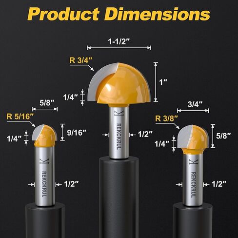 3PCS Core Box Router Bit Set 1/2" Shank, 5/8, 3/4, 1-1/2" CD | Precision, Durability, and Versatility in One Set in Saudi Arabia