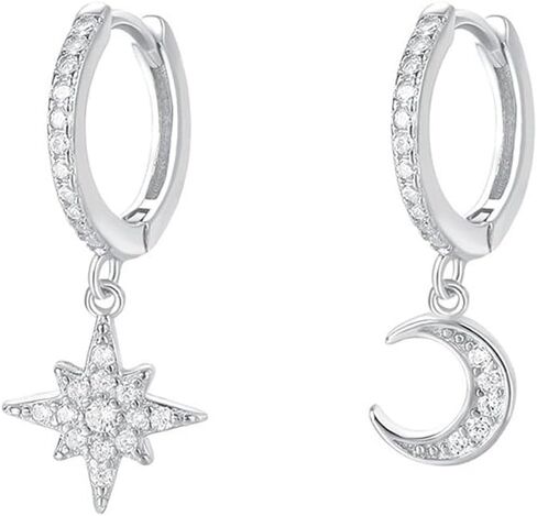 14K Gold Moissanite Moon Star Hoop Earrings for Women,Minimalist Moon and Star Style Huggie Earrings,Fashion Jewelry Gift for Her in Saudi Arabia