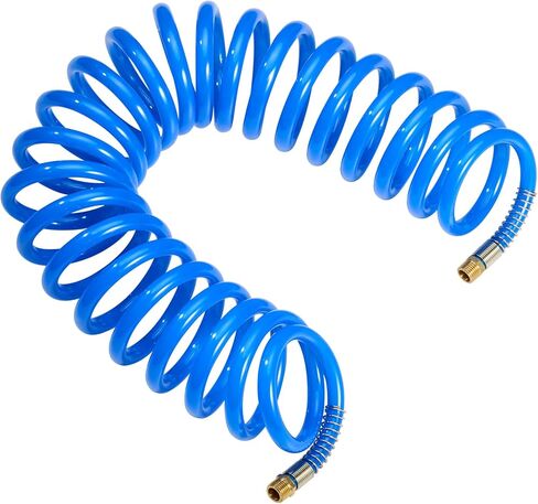 Professional Recoil Air Hose 1/4" ID x 20ft - Flexible Polyurethane Coil Hose with Rotating Swivel End, Durable Bend Restrictor for Air Compressors & Pneumatic Tools in Kuwait