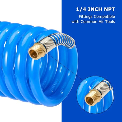 Professional Recoil Air Hose 1/4" ID x 20ft - Flexible Polyurethane Coil Hose with Rotating Swivel End, Durable Bend Restrictor for Air Compressors & Pneumatic Tools in Kuwait