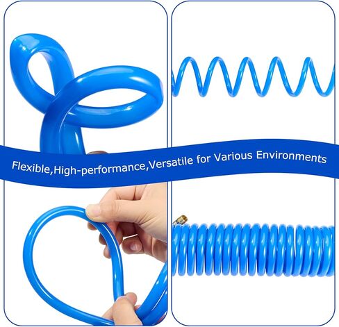 Professional Recoil Air Hose 1/4" ID x 20ft - Flexible Polyurethane Coil Hose with Rotating Swivel End, Durable Bend Restrictor for Air Compressors & Pneumatic Tools in Kuwait
