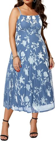 Plus Size Cocktail Dresses - Velvet Party Summer Formal Wedding Guest Sleeveless Spaghetti Strap Floral Midi Dress in Saudi Arabia