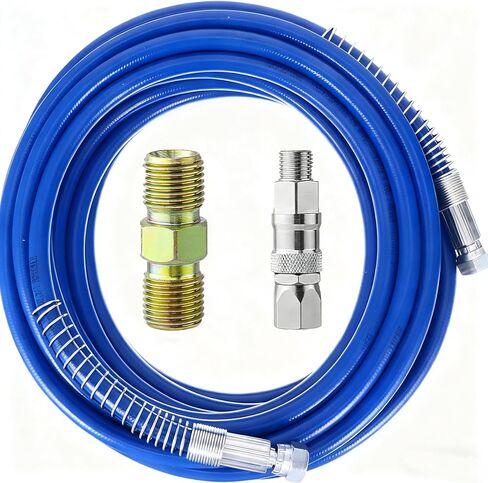 32FT x 1/4" Airless Paint Spray Hose, 4300PSI High Pressure Brass Braided, 360° Swivel Anti-Tangle, Stainless Steel Fittings, Universal for Most Airless Sprayers, Indoor Outdoor Painting Use in Kuwait