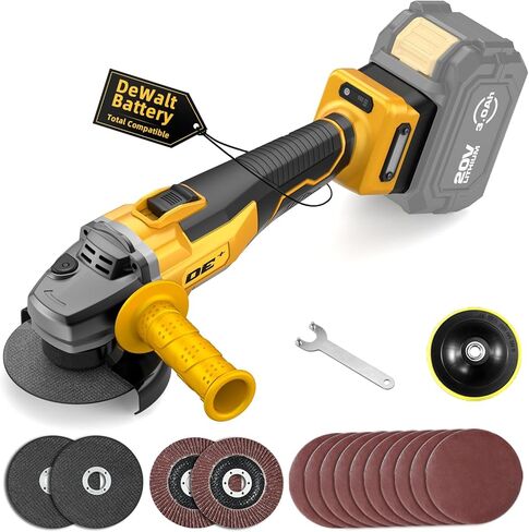 Brushless Angle Grinder, for DEWALT 20V Battery, 4-1/2" Cordless Small Angle Grinder with Auxiliary Handle, 10 Sandpapers, 2 Cutting & 2 Grinding Wheels, Pin Wrench, Lock-on Slide Switch for Polishing in Saudi Arabia