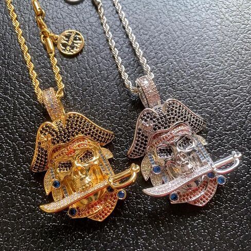 ICEDIAMOND 18K Gold Plated Pirate Skull Pendant Necklace, Iced Out CZ Diamond Skeleton Captain Charm, Hip Hop Jewelry for Men in Saudi Arabia