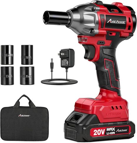 AVID POWER Impact Wrench, 1/2" Impact Gun Max Torque 332 Ft-lbs (450 N.m), 20V Cordless Impact Wrenches with 2.0 Ah Battery, 2 Variable Speeds, 4PCS Impact Sockets, Charger, Tool Bag in Saudi Arabia