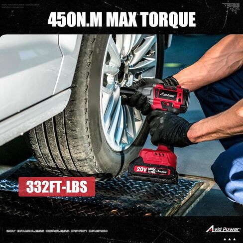 AVID POWER Impact Wrench, 1/2" Impact Gun Max Torque 332 Ft-lbs (450 N.m), 20V Cordless Impact Wrenches with 2.0 Ah Battery, 2 Variable Speeds, 4PCS Impact Sockets, Charger, Tool Bag in Saudi Arabia