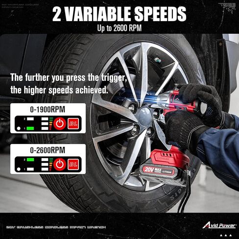 AVID POWER Impact Wrench, 1/2" Impact Gun Max Torque 332 Ft-lbs (450 N.m), 20V Cordless Impact Wrenches with 2.0 Ah Battery, 2 Variable Speeds, 4PCS Impact Sockets, Charger, Tool Bag in Saudi Arabia