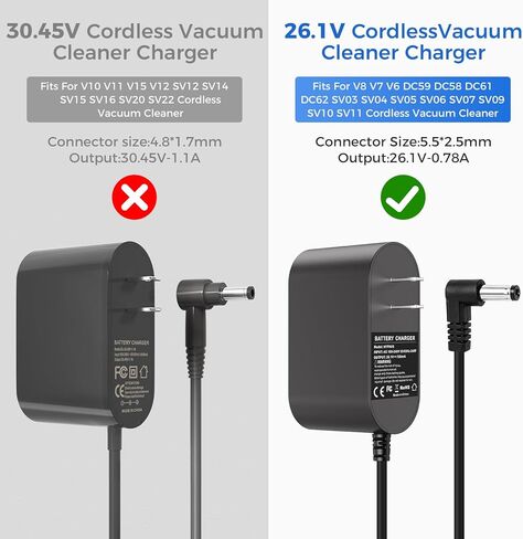 26.1V Replacement Charger for Dyson V6 V7 V8 Vacuum Charger, Compatible with DC58 DC59 DC61 DC62 SV03 SV04 SV05 SV06 – Not for V10 V11 V12 in Kuwait