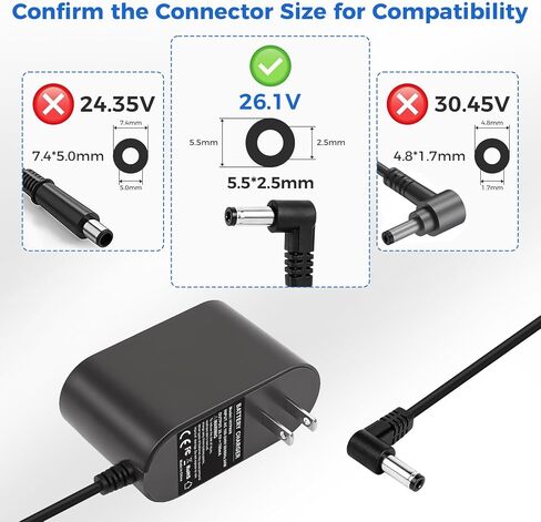 26.1V Replacement Charger for Dyson V6 V7 V8 Vacuum Charger, Compatible with DC58 DC59 DC61 DC62 SV03 SV04 SV05 SV06 – Not for V10 V11 V12 in Kuwait