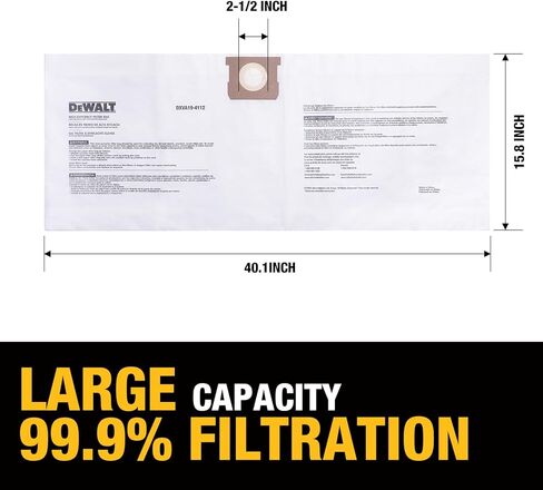 أكياس فلتر الغبار للاستعمال مرة واحدة من DEWALT DXVA19-4112، أكياس بديلة عالية الكفاءة لـ DEWALT Wet Dry Vac 12-16 جالون، ملحقات المكنسة الجافة الرطبة، حقيبة جمع الغبار وحقيبة مكنسة كهربائية in Kuwait