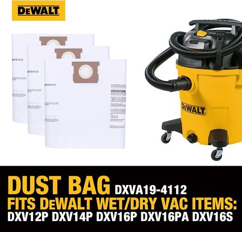 أكياس فلتر الغبار للاستعمال مرة واحدة من DEWALT DXVA19-4112، أكياس بديلة عالية الكفاءة لـ DEWALT Wet Dry Vac 12-16 جالون، ملحقات المكنسة الجافة الرطبة، حقيبة جمع الغبار وحقيبة مكنسة كهربائية in Kuwait