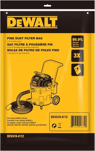 أكياس فلتر الغبار للاستعمال مرة واحدة من DEWALT DXVA19-4112، أكياس بديلة عالية الكفاءة لـ DEWALT Wet Dry Vac 12-16 جالون، ملحقات المكنسة الجافة الرطبة، حقيبة جمع الغبار وحقيبة مكنسة كهربائية in Kuwait
