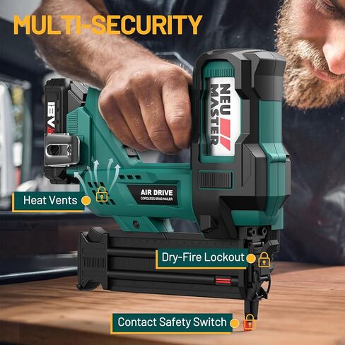 Cordless Brad Nailer, Nail Gun Battery Powered, Staple Gun with 2.0Ah Battery & Charger, 18GA 2 Inch Nail Depth Adjustment with 1800pcs Nails for Home Improvement, Woodworking in Kuwait
