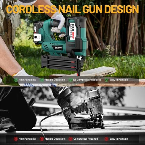 Cordless Brad Nailer, Nail Gun Battery Powered, Staple Gun with 2.0Ah Battery & Charger, 18GA 2 Inch Nail Depth Adjustment with 1800pcs Nails for Home Improvement, Woodworking in Kuwait