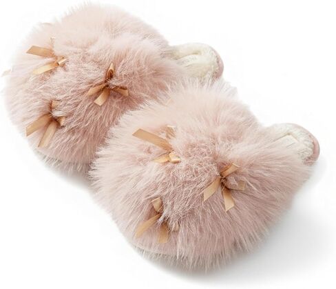 Comfortable bowknot home slippers with non-slip wavy-pattern soles and soft plush insoles. Available in pink, white and black. in Saudi Arabia