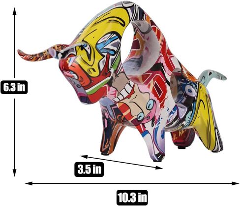 QIANLING Resin Graffiti Bull Statue, Minimalistic Full-Color Bull Figurine Decor, Originality Abstract Bull Sculpture Home Decor, Suitable for Interior Decor, Bookshelf, Table top, Centerpiece in Saudi Arabia