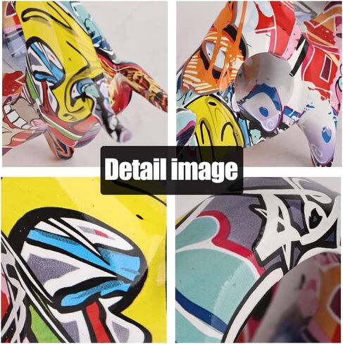 QIANLING Resin Graffiti Bull Statue, Minimalistic Full-Color Bull Figurine Decor, Originality Abstract Bull Sculpture Home Decor, Suitable for Interior Decor, Bookshelf, Table top, Centerpiece in Saudi Arabia
