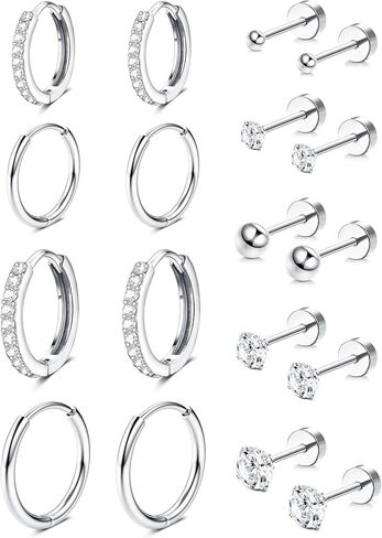 Gold Earrings Sets for Multiple Piercing 14K Gold Plated Small Huggie Hoop Earrings for Women CZ Gold Flat Back Stud Earrings for Women Cartilage Earrings in Saudi Arabia