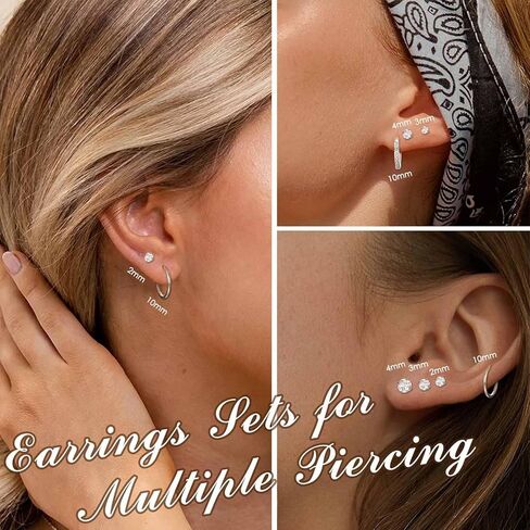 Gold Earrings Sets for Multiple Piercing 14K Gold Plated Small Huggie Hoop Earrings for Women CZ Gold Flat Back Stud Earrings for Women Cartilage Earrings in Saudi Arabia