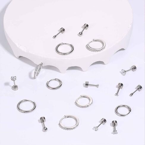 Gold Earrings Sets for Multiple Piercing 14K Gold Plated Small Huggie Hoop Earrings for Women CZ Gold Flat Back Stud Earrings for Women Cartilage Earrings in Saudi Arabia
