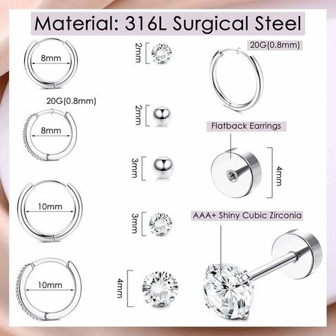 Gold Earrings Sets for Multiple Piercing 14K Gold Plated Small Huggie Hoop Earrings for Women CZ Gold Flat Back Stud Earrings for Women Cartilage Earrings in Saudi Arabia