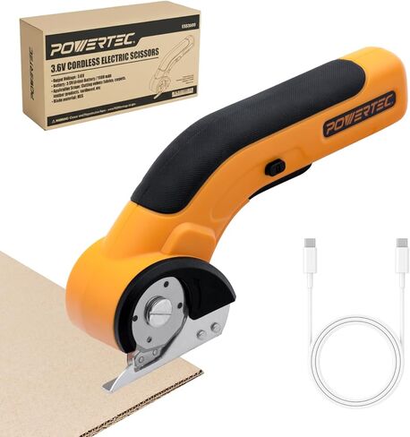 POWERTEC Cordless Electric Scissors – 3.6V Rechargeable Fabric, Cardboard & Carpet Cutter with Fast USB-C Charging, Safety Lock, and Extra Blade for DIY, Crafting & Upholstery (ESS3600) in Kuwait