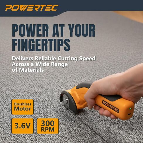 POWERTEC Cordless Electric Scissors – 3.6V Rechargeable Fabric, Cardboard & Carpet Cutter with Fast USB-C Charging, Safety Lock, and Extra Blade for DIY, Crafting & Upholstery (ESS3600) in Kuwait