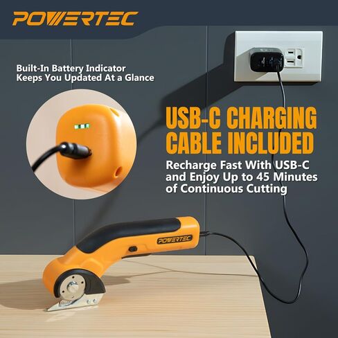 POWERTEC Cordless Electric Scissors – 3.6V Rechargeable Fabric, Cardboard & Carpet Cutter with Fast USB-C Charging, Safety Lock, and Extra Blade for DIY, Crafting & Upholstery (ESS3600) in Kuwait