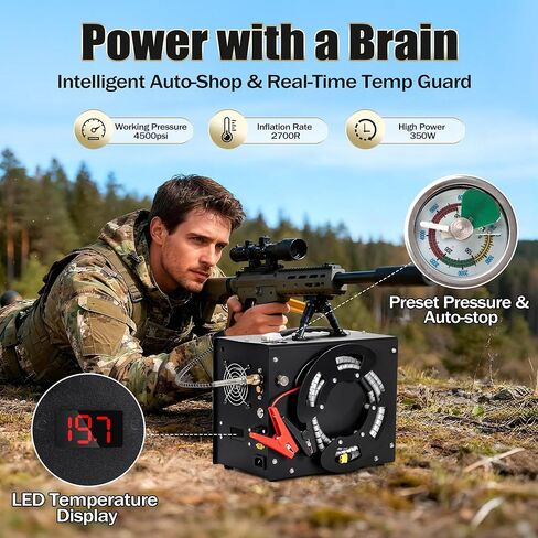 ضاغط هواء TUXING PCP، تصميم بكرة ملفوفة محمولة، ضاغط PCP Airgun مع محول طاقة مدمج، إيقاف تلقائي | تيار مستمر 12 فولت/ تيار متردد 120 فولت | مضخة ضاغط خالية من الزيت والماء in Kuwait
