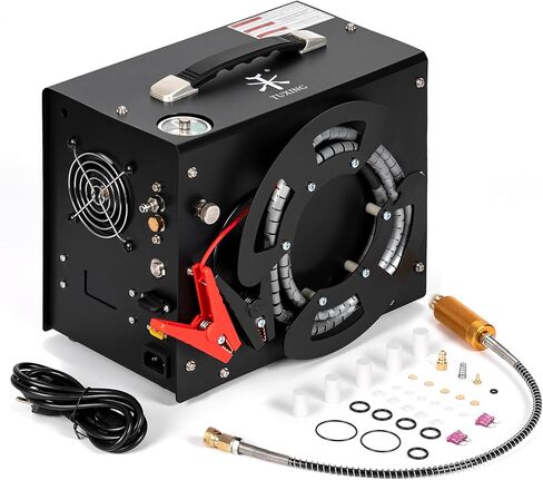 ضاغط هواء TUXING PCP، تصميم بكرة ملفوفة محمولة، ضاغط PCP Airgun مع محول طاقة مدمج، إيقاف تلقائي | تيار مستمر 12 فولت/ تيار متردد 120 فولت | مضخة ضاغط خالية من الزيت والماء in Kuwait