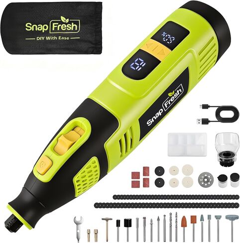 مجموعة أدوات دوارة لاسلكية SnapFresh 12V، أداة دوارة صغيرة 28 سرعة 32000 دورة في الدقيقة مع شاشة رقمية، 111 ملحقًا، بطارية 2.5 أمبير في الساعة شحن USB-C، أداة تعمل بالبطارية خفيفة الوزن للأعمال اليدوية وأظافر الحيوانات الأليفة in Kuwait