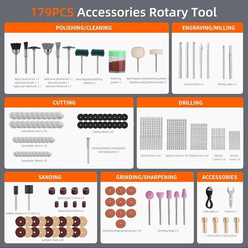 Cordless Rotary Tool Kit: 12-Speed 25000RPM Mini Rotary Tool with 179 Accessories, 7.4V Rechargeable Engraving Tool for 3D Printed Finishing, Sanding, Cutting, Drilling, Polishing, DIY Crafts in Kuwait