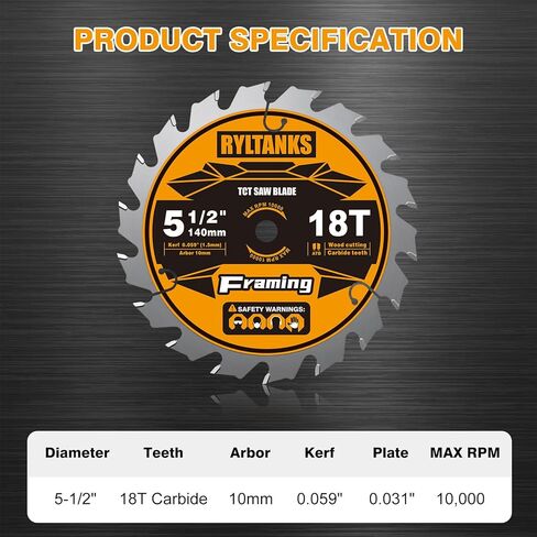 5-1/2 Inch Circular Saw Blade,10mm Arbor,18T for Framing, Ultra Thin Kerf,Fast Wood Cutting,10-Pack in Kuwait