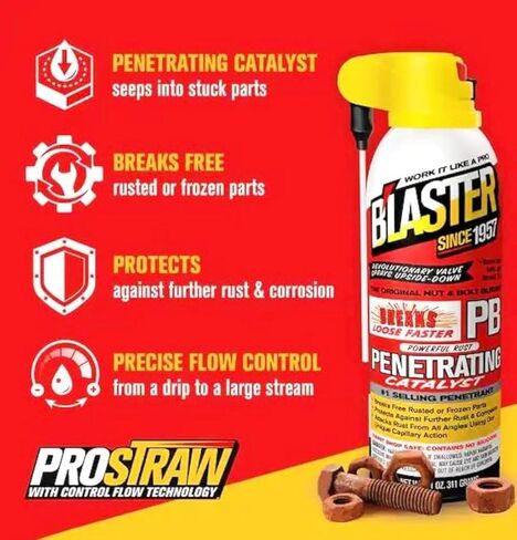 بديل متوافق مع PB Blaster 11 أونصة محفز اختراق مع PowerStraw (2) زيت اختراق الصدأ للبراغي والصواميل العالقة، رذاذ دقيق يخفف الحماية من التآكل الصدأ. صنع في الولايات المتحدة الأمريكية in Kuwait
