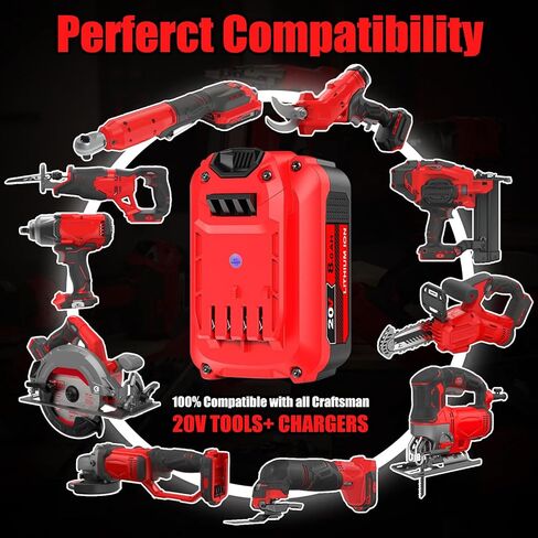 استبدال JAUKIST 20V 8.0Ah للحرفي: استبدال 20V متوافق مع بطارية Craftsman V20 CMCB205 CMCB204 CMCB206 CMCB202 CMCB201 20V أدوات كهربائية لاسلكية وشاحن in Kuwait