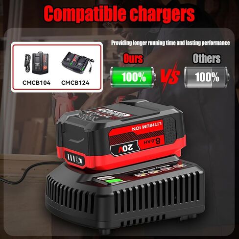 استبدال JAUKIST 20V 8.0Ah للحرفي: استبدال 20V متوافق مع بطارية Craftsman V20 CMCB205 CMCB204 CMCB206 CMCB202 CMCB201 20V أدوات كهربائية لاسلكية وشاحن in Kuwait
