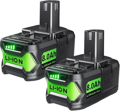 SANIU 8.0-Ah Replacement for Ryobi 18V Battery P108 Lithium ion ONE + 18-Volt Batteries P104 P105 P102 P103 P122,2Pack in Kuwait
