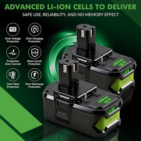 SANIU 8.0-Ah Replacement for Ryobi 18V Battery P108 Lithium ion ONE + 18-Volt Batteries P104 P105 P102 P103 P122,2Pack in Kuwait